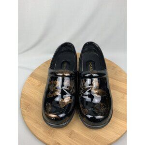 Ingaro Clog 6.5 Brandy Nurse CLog Black Gold Butterfly Print Slip Resistant